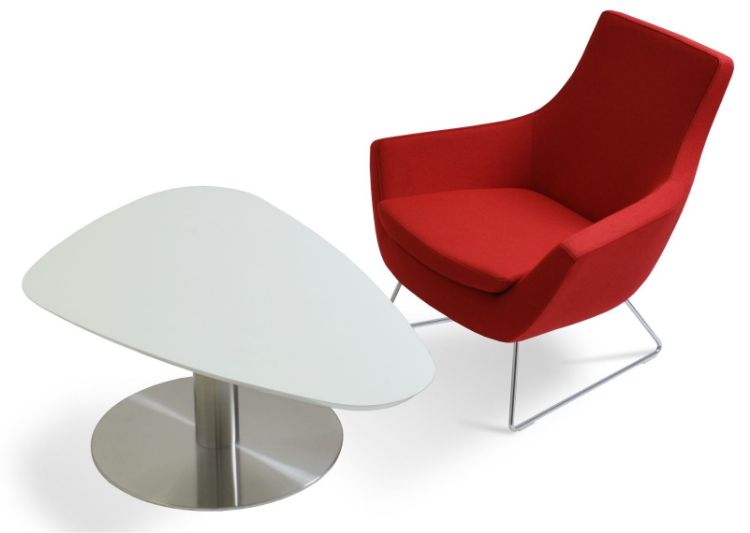 rebecca_armchair_wire_chrome_base camira_wool red _island_coffe_table white_lacquare_top _ down