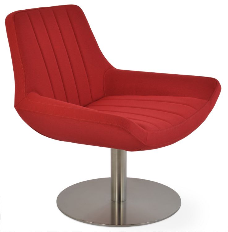 bellagio_roddnd_small_lounge_round_swivel_ brushed_s_steel _19_5_50cm_ _base_h108_27cm_bellagio_lounge_chair_camira_era_fabric_ _red_cse06_